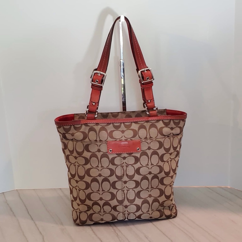 Coach - Hampton Signature Shoulder Bag Red Brown F13077
